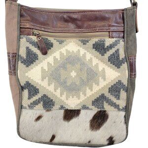 Myra Bag Cowhide Leather Western Purse Crossbody Handbag Women Brown Gray Cowboy
